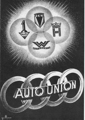 Auch DKW schloß sich der Auto Union an. Vor allem während des zweiten Weltkrieges schrieb das Unternehmen schwarze Zahlen.