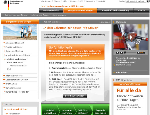 Neue Kraftfahrzeugsteuer ab Juli 2009: Kfz-Steuer-Rechner online