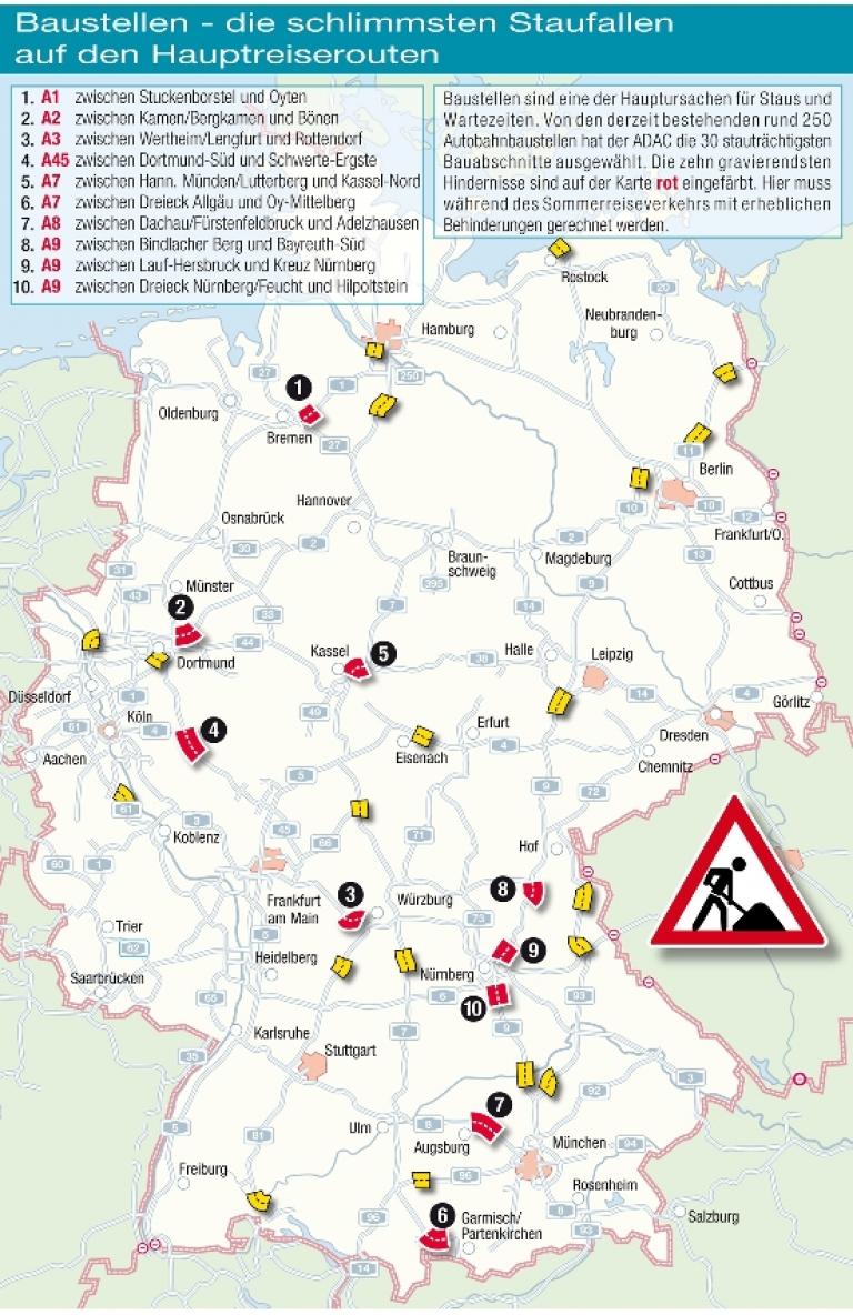 ADAC: 250 Baustellen sorgen für Rekordstaus