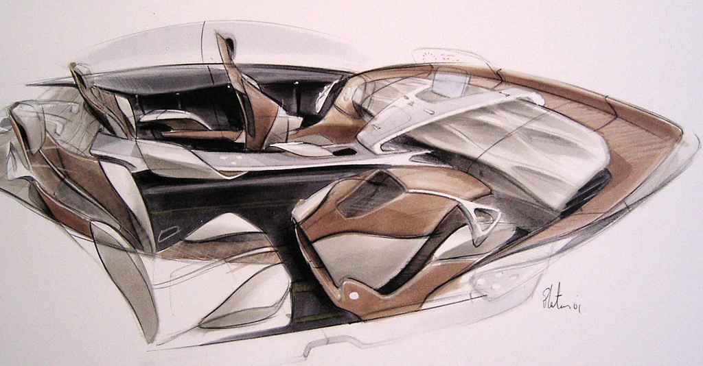 Mercedes-Design: Zeichnung zur Innenraum-Gestaltung des F800 Style. 