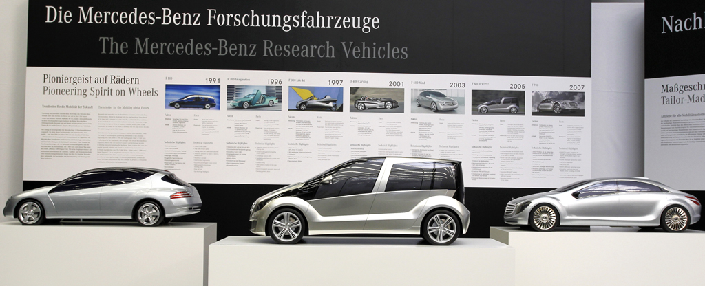 Zukunftsforschung als Innovationsmotor: Blick auf frühere Forschungsfahrzeuge von Mercedes, Motto 