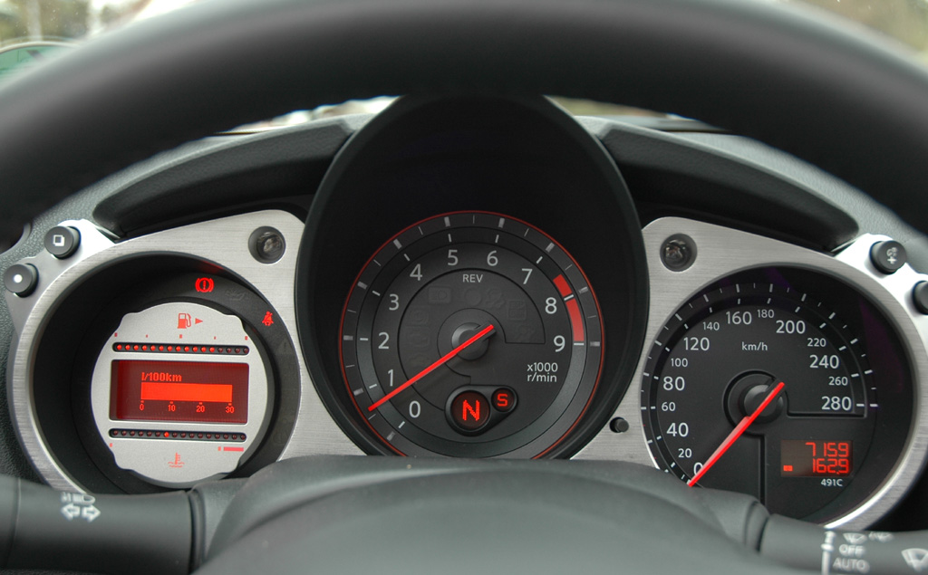 Blick auf die Rundinstrumente im Nissan 370Z-Roadster.