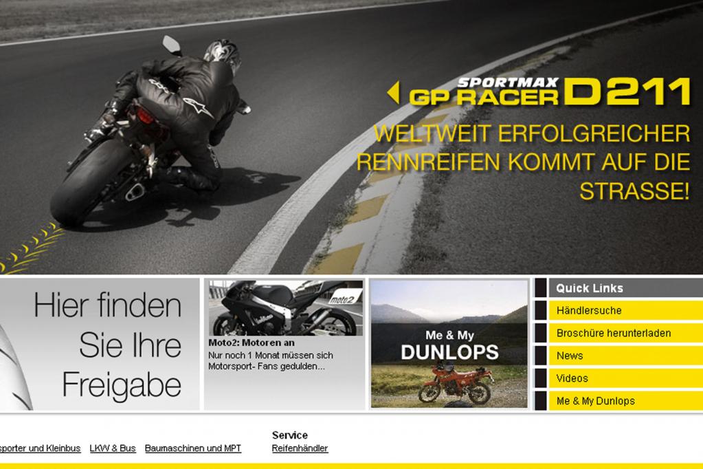 Dunlop überarbeitet Motorradreifen-Portal 