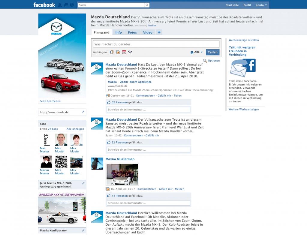 Facebook-Seite für den Mazda MX-5.