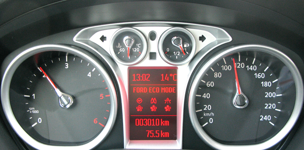 Econo-Check: Im Display vom Focus Econetic wird der Eco-Mode angezeigt. 