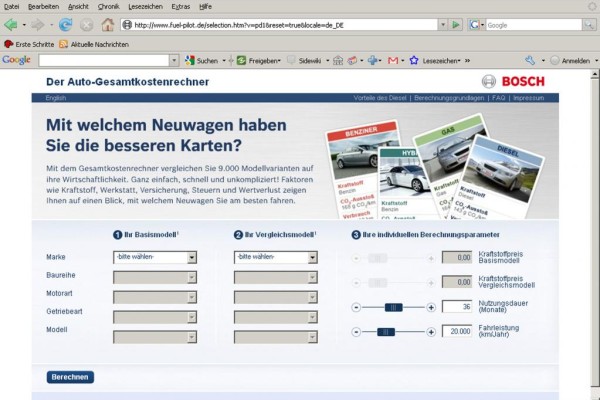 Kostenrechner: Diesel-Pkw mit Benzinern im Internet vergleichen 