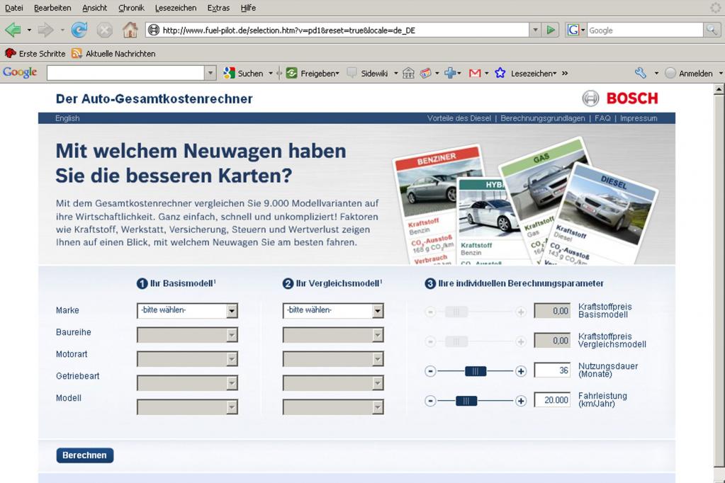 Kostenrechner: Diesel-Pkw mit Benzinern im Internet vergleichen 