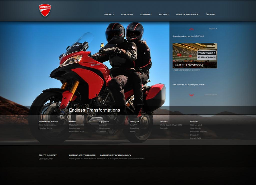 Startseite www.ducati.de.