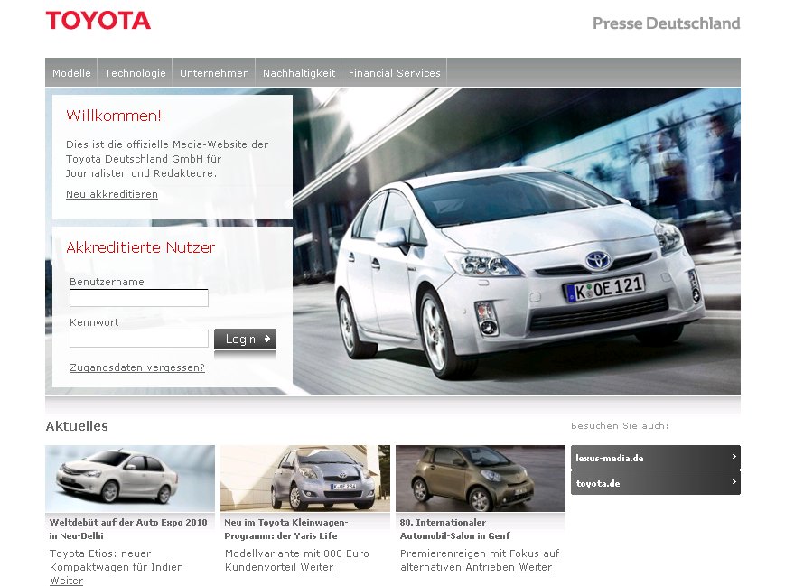 Toyota hat seine Presse-Website überarbeitet