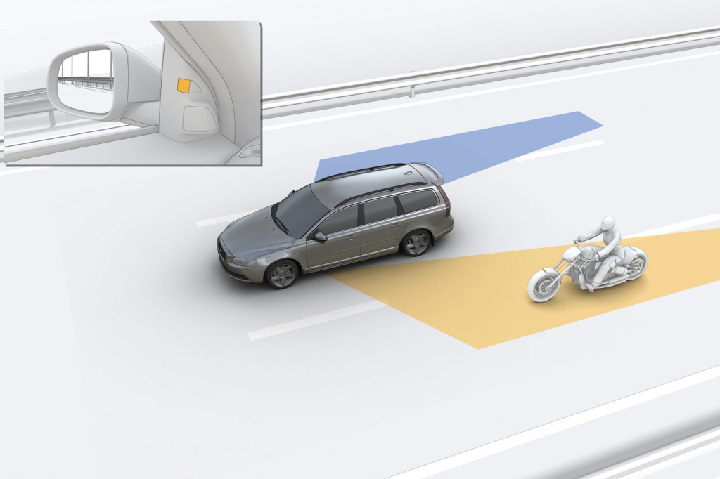 Mit einem Toten-Winkel-Assistenten wird der Fahrer auf Fahrzeuge außerhalb des Sichtfeldes hingewiesen. 