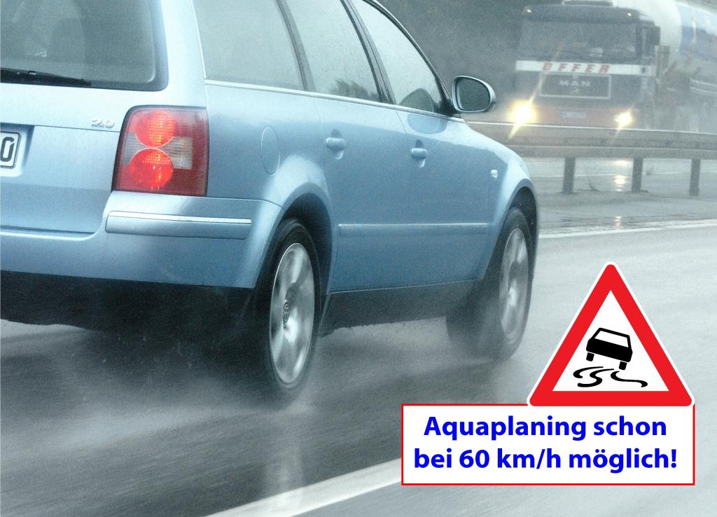 Ratgeber: Aquaplaning droht schon bei 60 km/h