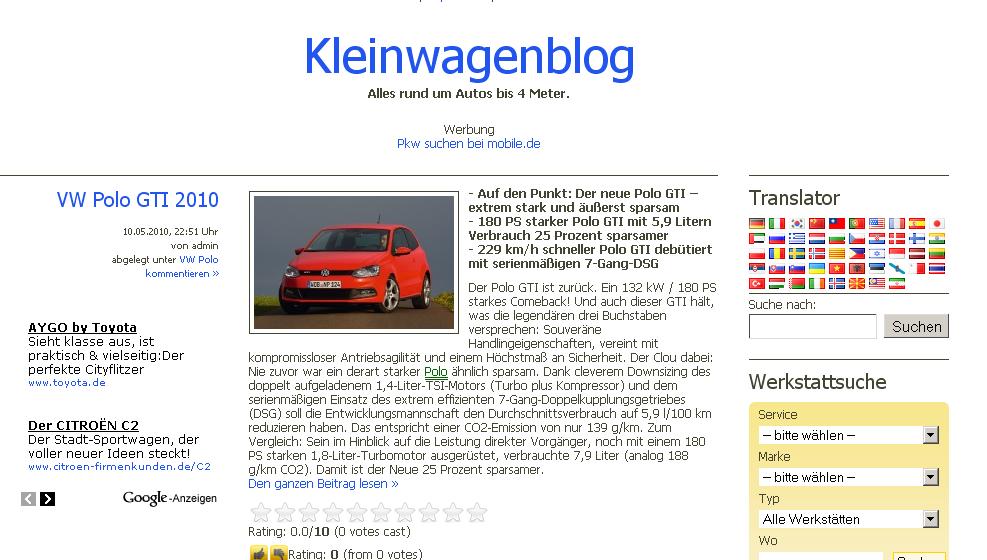 Sceenshot: kleinwagenblog.de