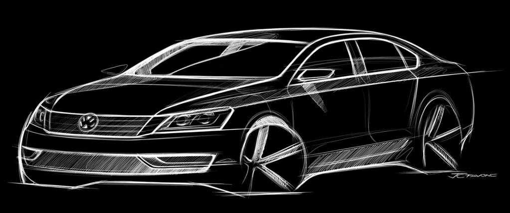 VW hält sich mit offiziellen Fotos zum Passat noch zurück. Einen Eindruck gibt aber eine Zeichnung für den US-Ableger der Mittelklasselimousine. 