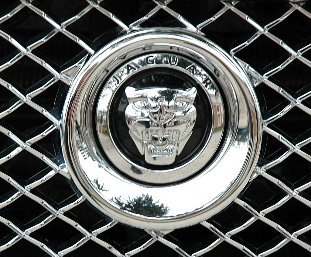 Aktuelles Jaguar-Raubkatzen-Logo im Kühlergrill der neuen XJ-Limousine. 