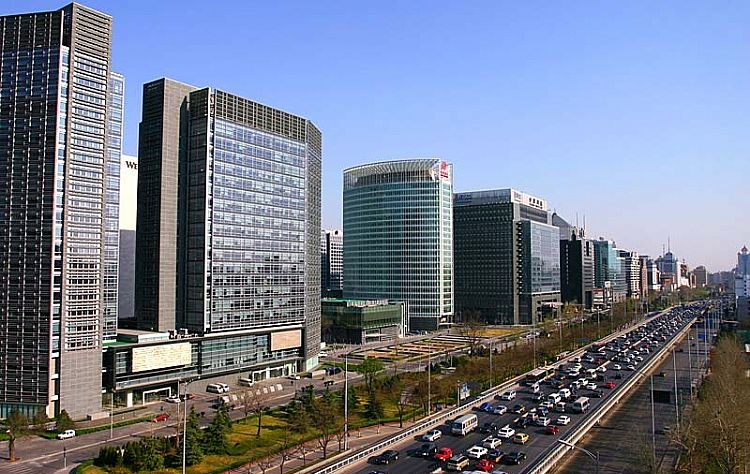 Das Pekinger Wirtschaftszentrum - volle Straßen besonders in der Rush Hour
