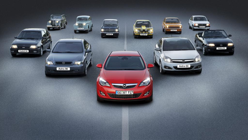 Die Opel Kompaktfamilie: Zahlreiche Generationen von Astra und Kadett. 