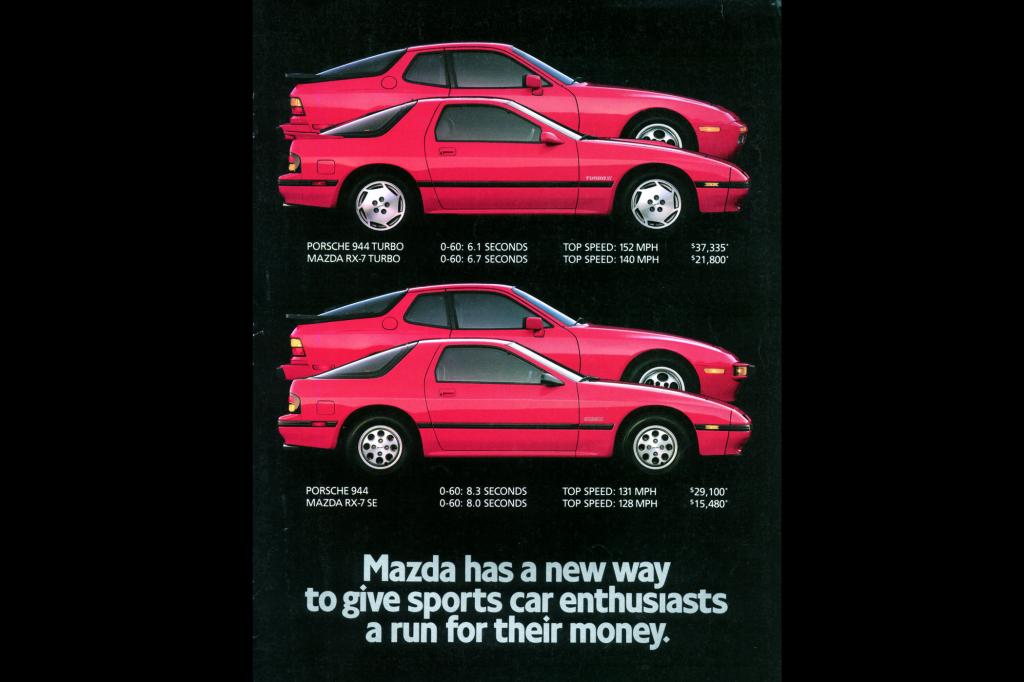 In der US-Werbung verglich Mazda den RX-7 ungeniert mit dem Porsche 944