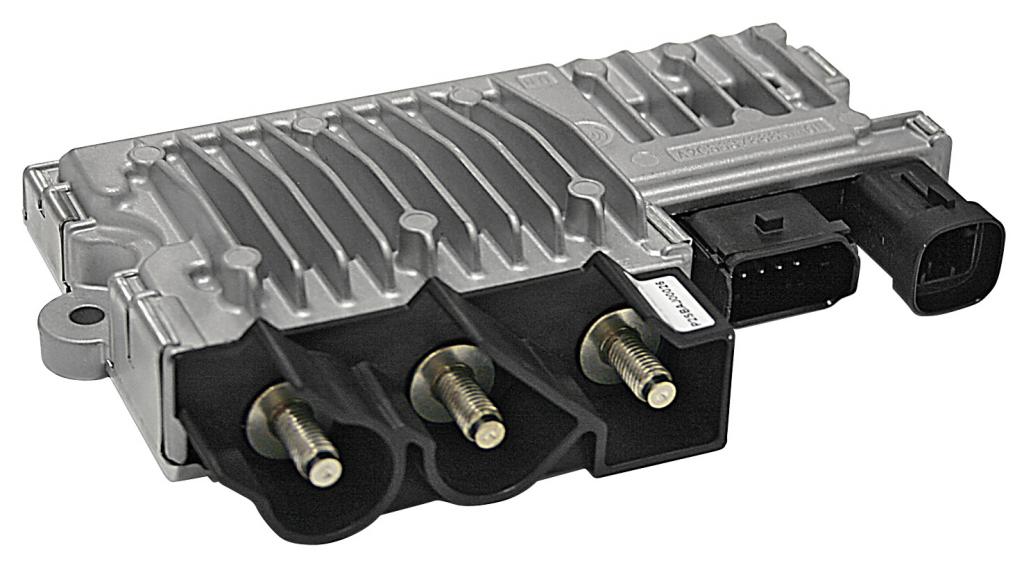Die Elektronik in diesem E-Booster genannten Modul steuert die Wiederaufladung der Superkondensatoren während der Rekuperation.