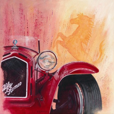 Maler Steffen Imhof zeigt Alfa Romeo in Acryl