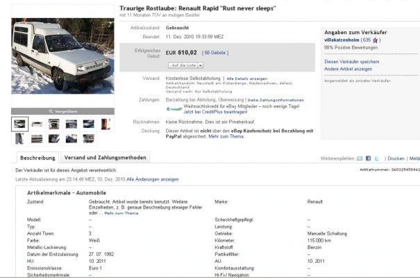 Lacher des Tages: Der Verkauf einer traurigen Rostlaube bei Ebay