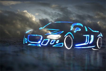 Licht-Graffiti-Kunst mit Autos.TVR Tuscan. Copyright: Mark Brown.