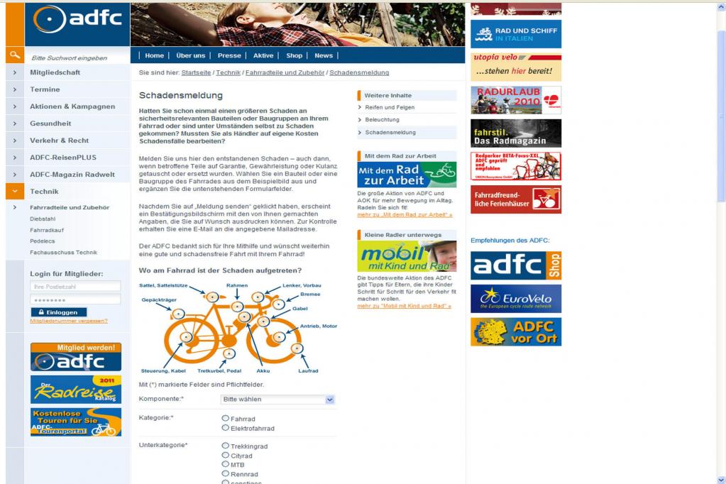Schadensdatenbank für Fahrräder online 