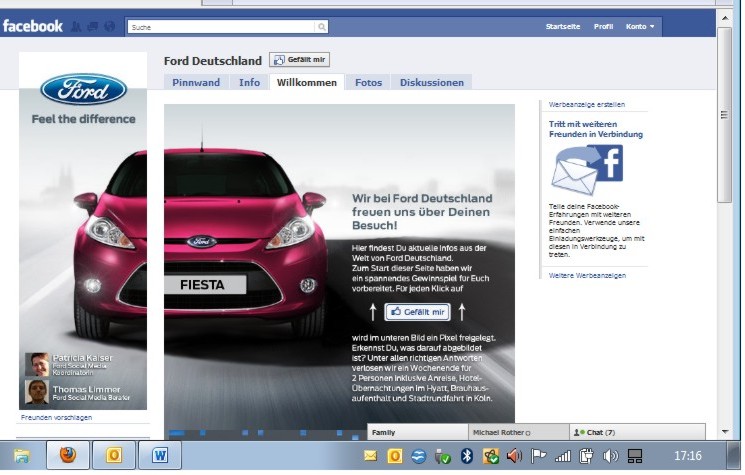 Ford ist auf Facebook vertreten