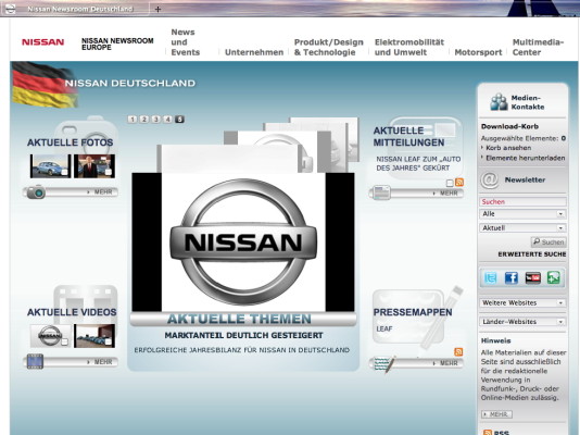 Nissan mit neuer Preseeseite