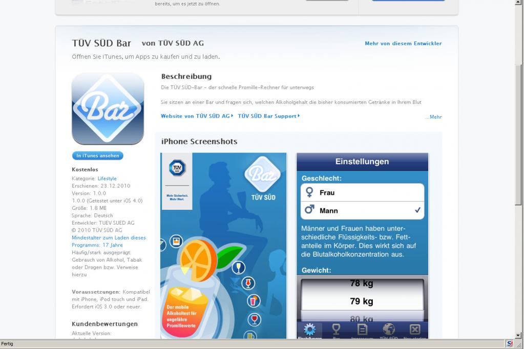 Promillerechner als App fürs iPhone 