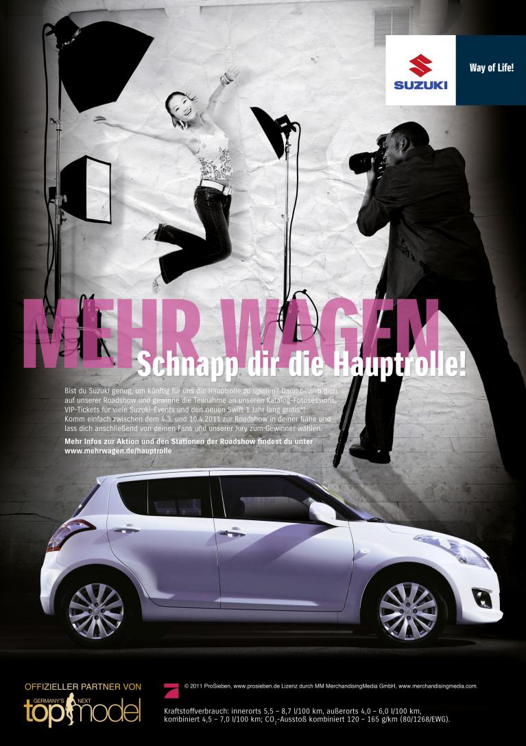 Dir die Hauptrolle: Anfang März startet Suzuki eine Social-Media-Castingshow unter dem Titel „Schnapp Dir die Hauptrolle“.