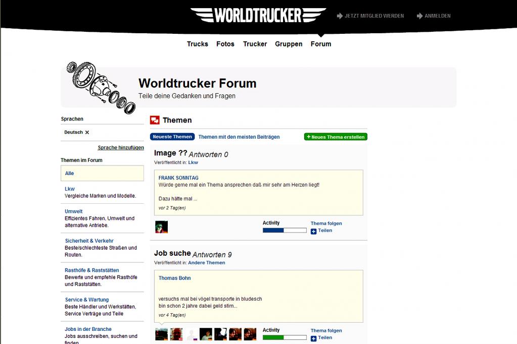 Immer was los: Im Worldtrucker-Forum tauschen Fernfahrer und Lkw-Fans angeregt ihre Ansichten, Bilder und Gedanken aus. 