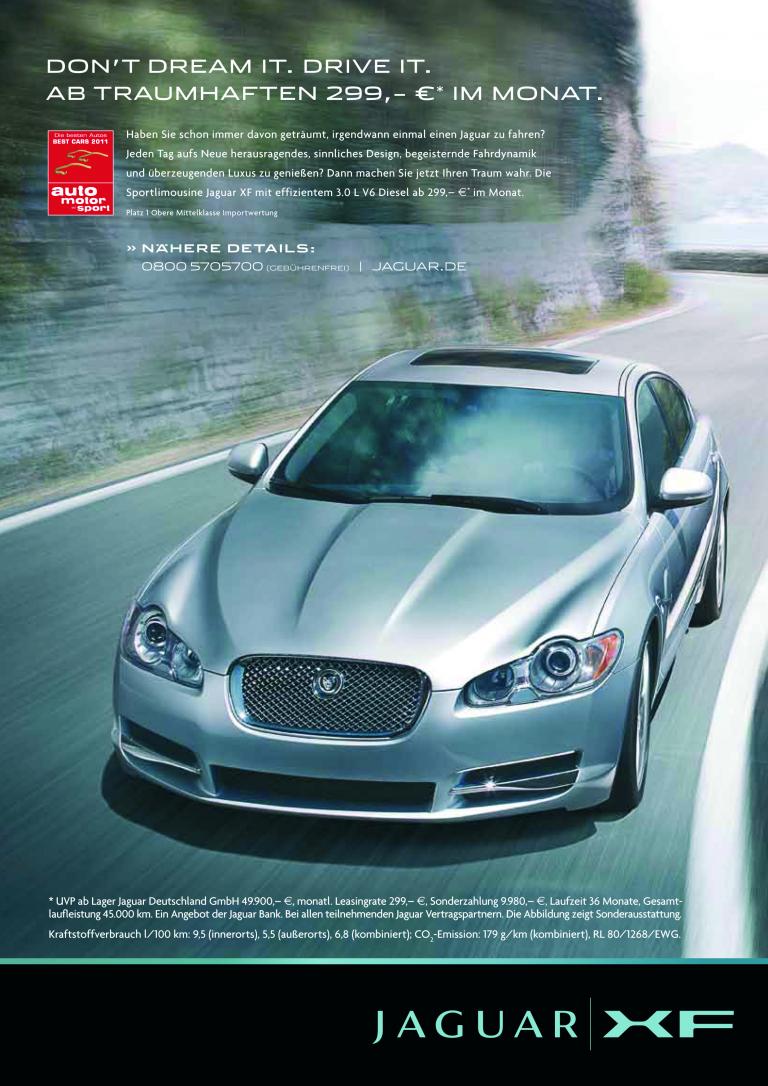 Jaguar verleast den XF für 299 Euro im Monat.