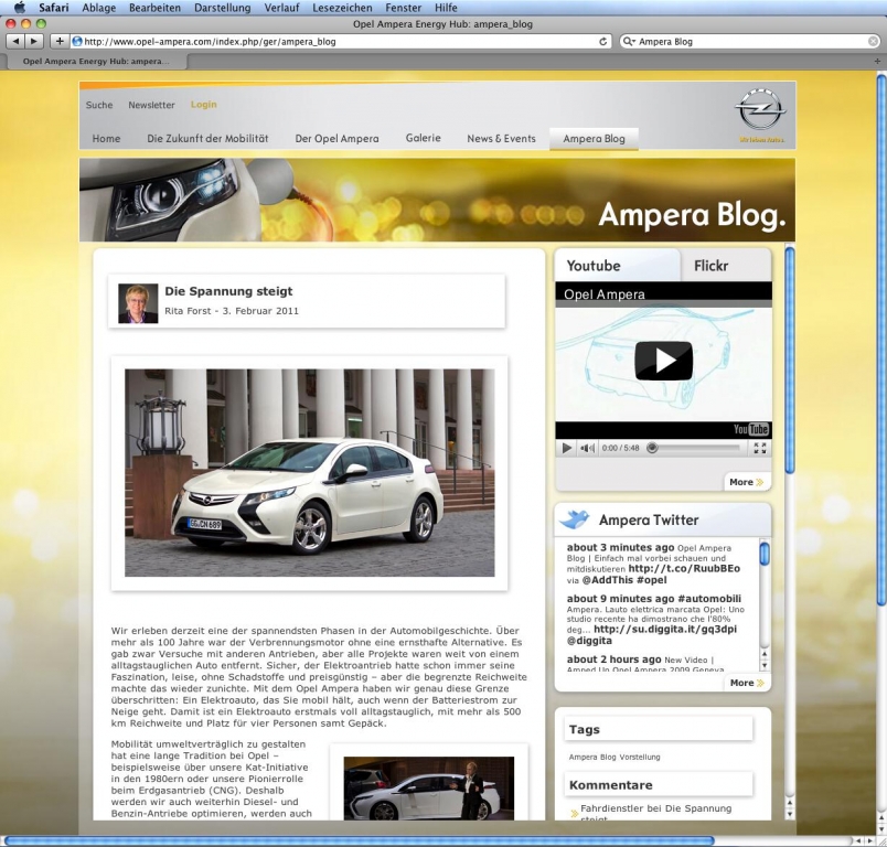 Opel startet Blog für Elektroauto Ampera