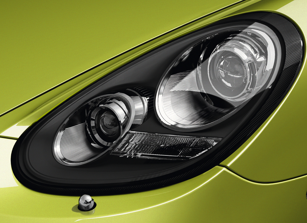 Porsche Cayman R: Moderne Leuchteinheit vorn.
