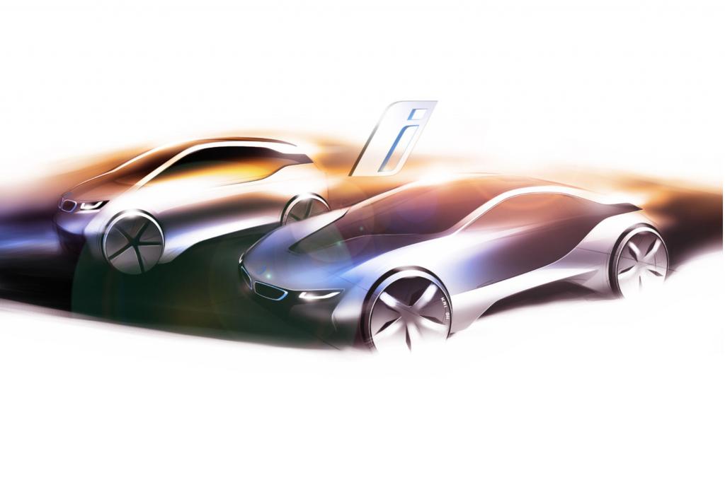 Der geplante i3 (hinten im Bild) wird als reines Elektroauto ausgelegt