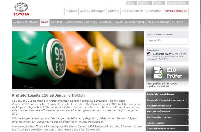 Toyota richtet Onlineservice für E10 ein