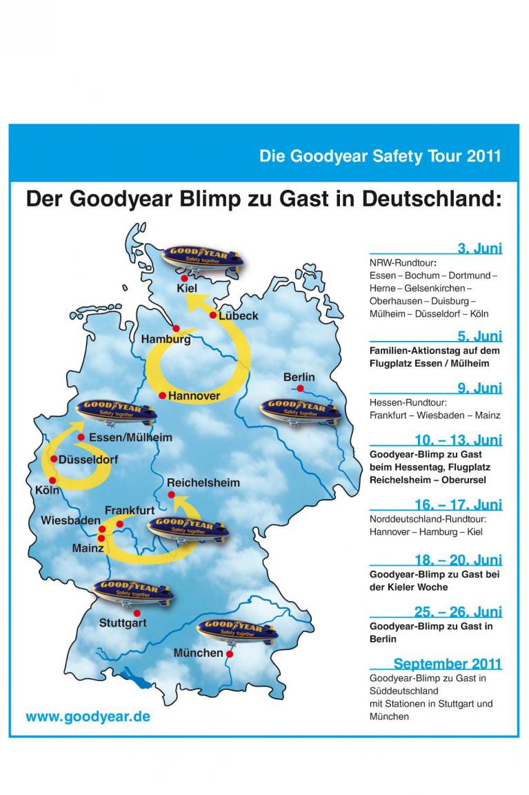 Die Sicherheitstour des Reifenherstellers führt den ganzen Sommer in 14 deutsche Städte. Den Auftakt macht Sonntag, den 5. Juni, der Flughafen Essen-Mülheim. 