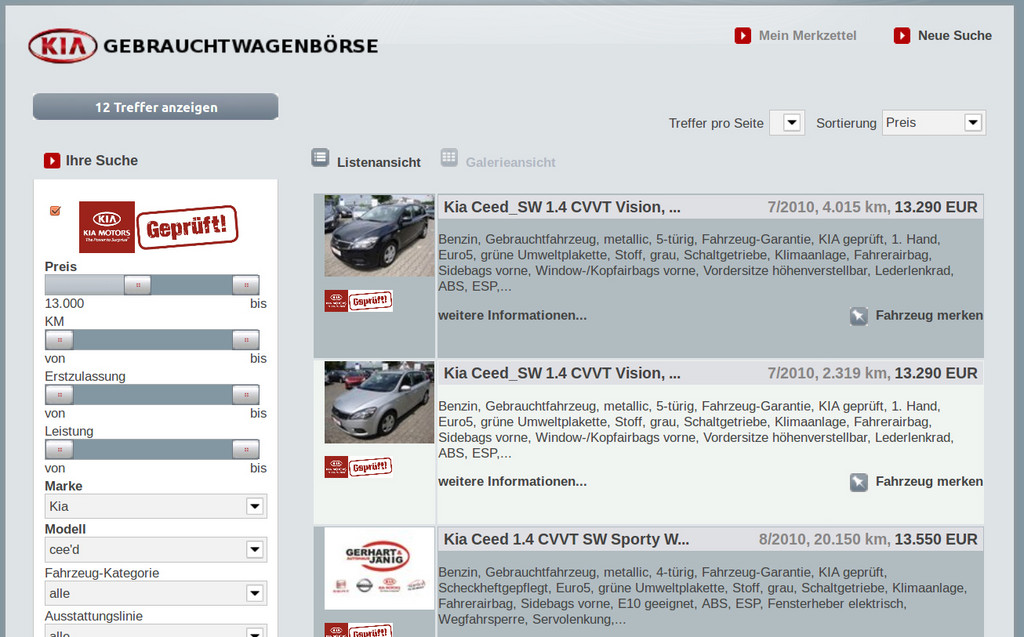 Kia-Gebrauchtwagenbörse.