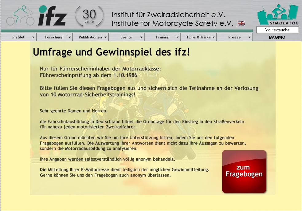 Qualität der Motorrad-Fahrschulausbildung: ifz führt Online-Umfrage durch