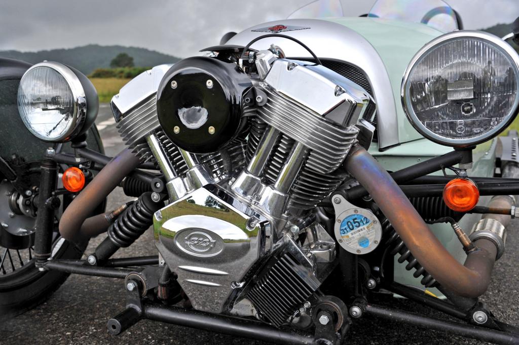 Der Motor des Dreirads stammt aus einem Harley-Motorrad