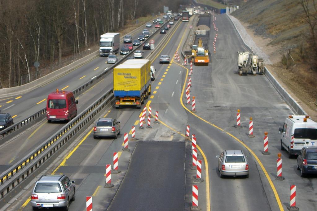 Mehr Unfälle mit Sachschaden in Autobahnbaustellen
