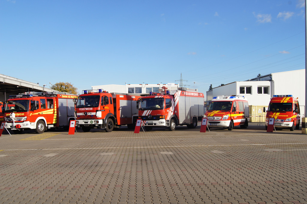 100 Jahre Feuerwehr im Mercedes-Benz-Werk Mannheim. Fahrzeugpark heute.