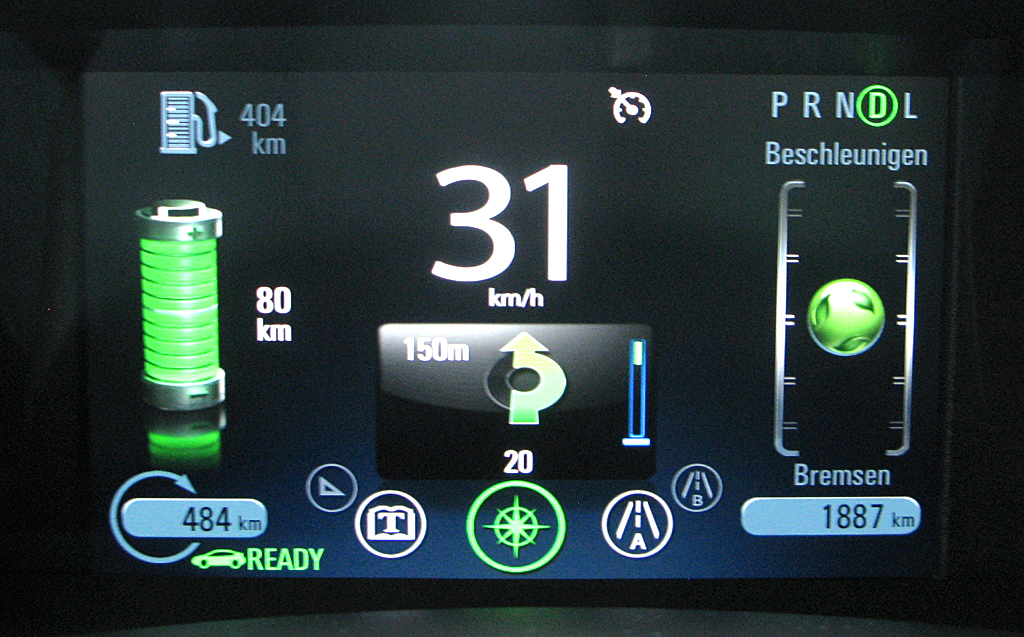 Chevrolet Volt: Blick auf das Display mit den wichtigsten Betriebsangaben.