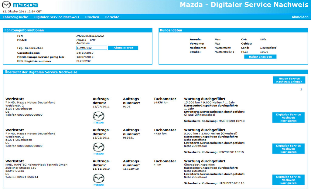 Mazda bietet Digitalen Service Nachweis (DSN)