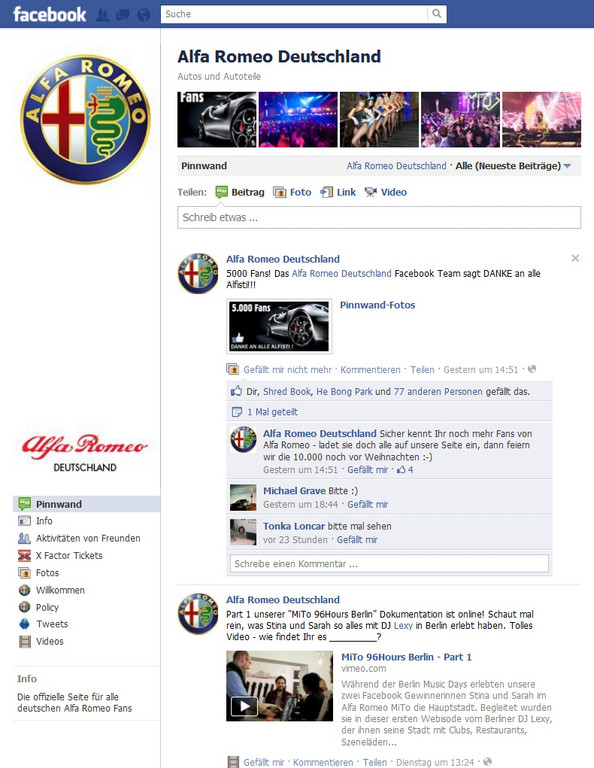 Alfa Romeo bei Facebook.