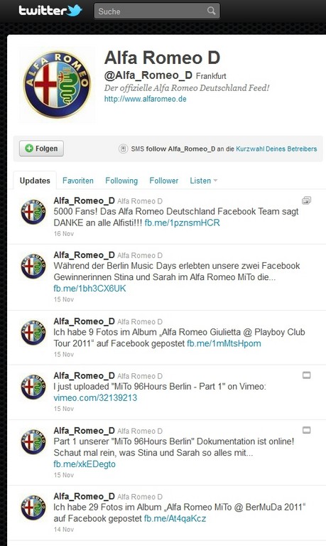 Alfa Romeo bei Twitter.
