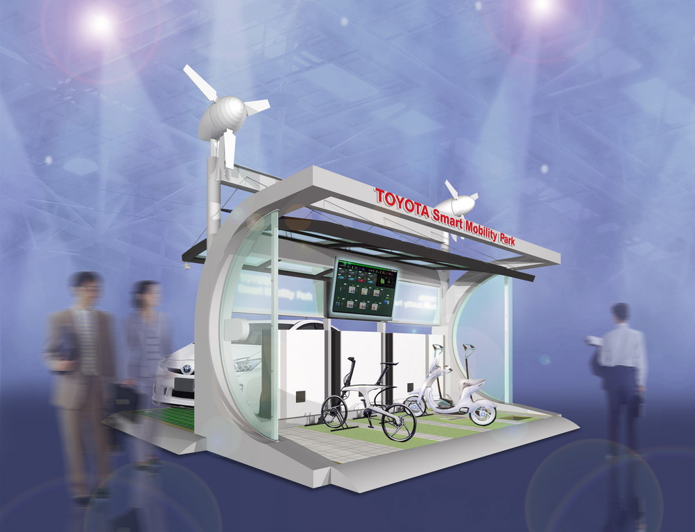 Der „Toyota Smart Mobility Park“ ist eine Ladestation, die beispielsweise Plug-in Hybridfahrzeuge und Elektrofahrzeuge mit Strom aus selbst erzeugter Sonnen- und Windenergie versorgt.