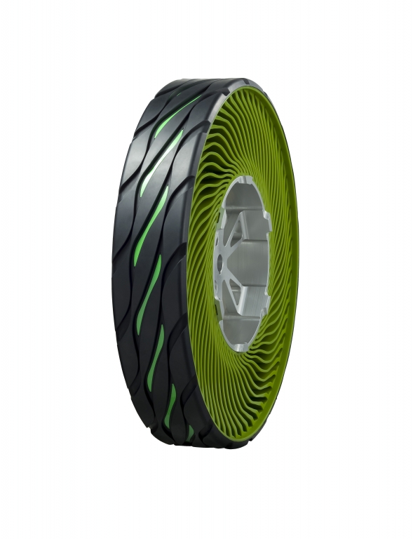 Reifenhersteller Bridgestone hat einen Konzeptreifen entwickelt, der ohne Luftfüllung auskommt und dessen praktische Umsetzung realisierbar erscheint. 
