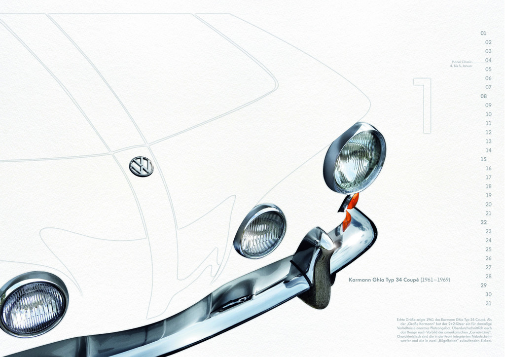 Volkswagen-Classic-Kalender 2012: Karmann Ghia Typ 34 Coupé.