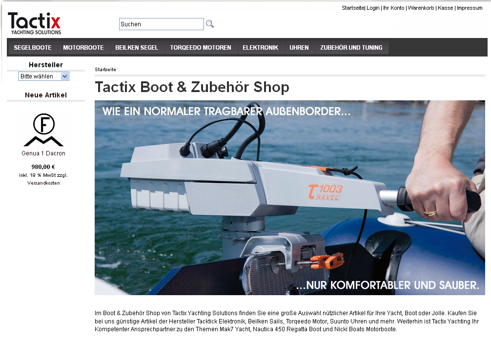 Tactix Yachting Solution: Online Shop für Boote, Ausrüstung und Zubehör